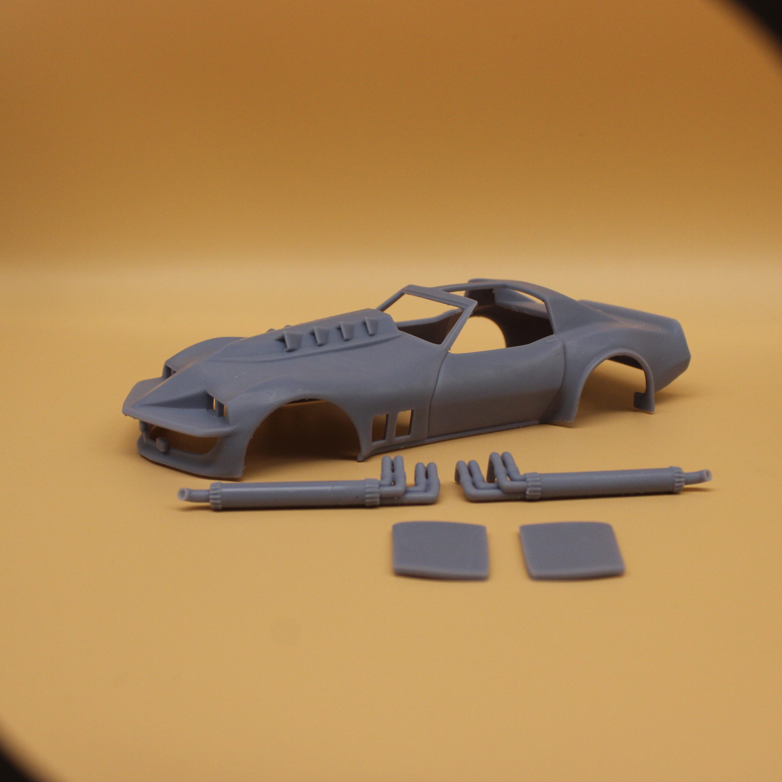 Corvette Summer Body with Side Pipes and T-Top Bucks 3D Printed in 1/25 Scale