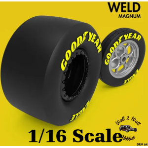 3D Printed Goodyear Racing Rear Slicks, Front Tires with Weld Racing Wheel Set 1/16 Scale
