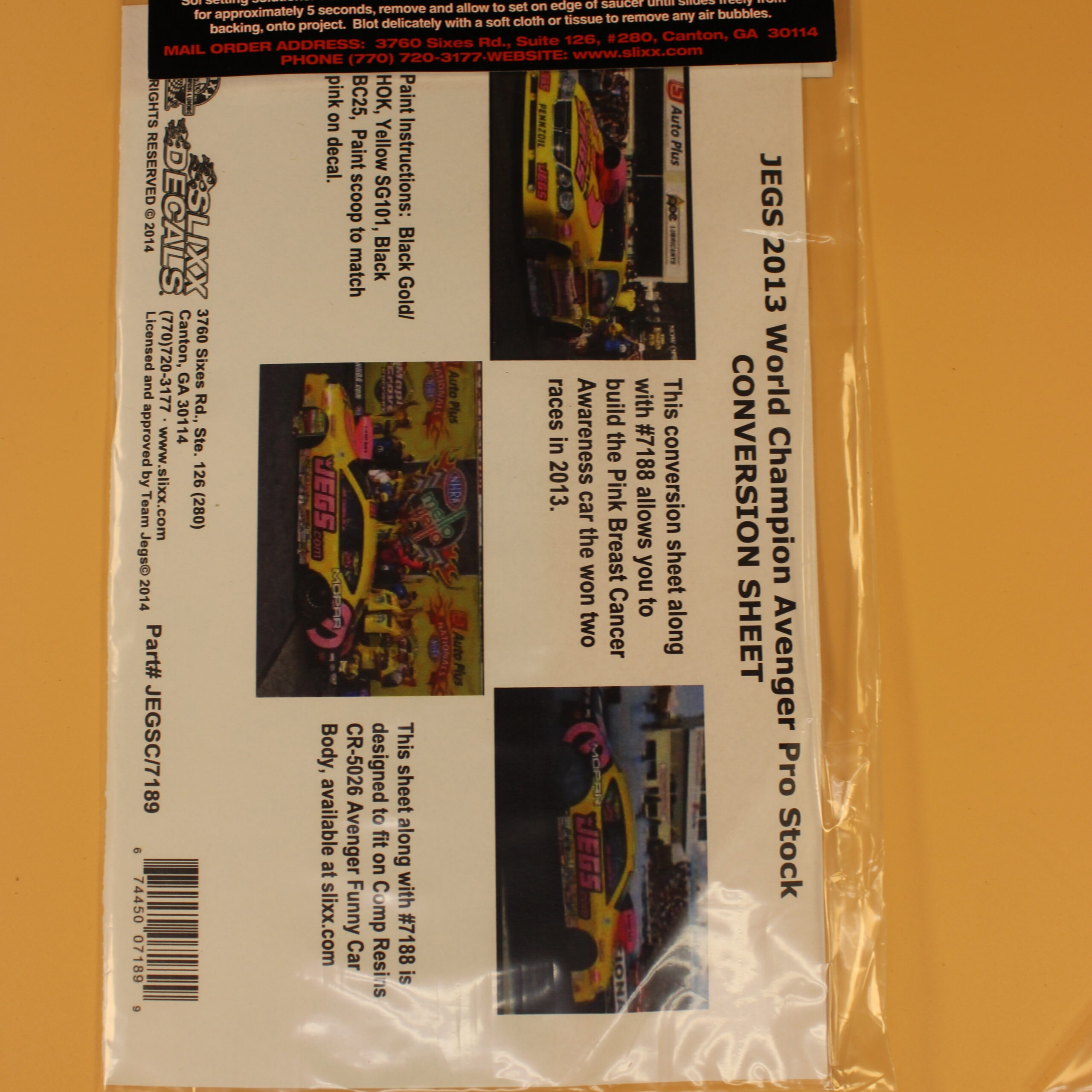 Slixx Decals Jegs 2013 World Championship Avenger Pro Stock Conversion Sheet - Image 2