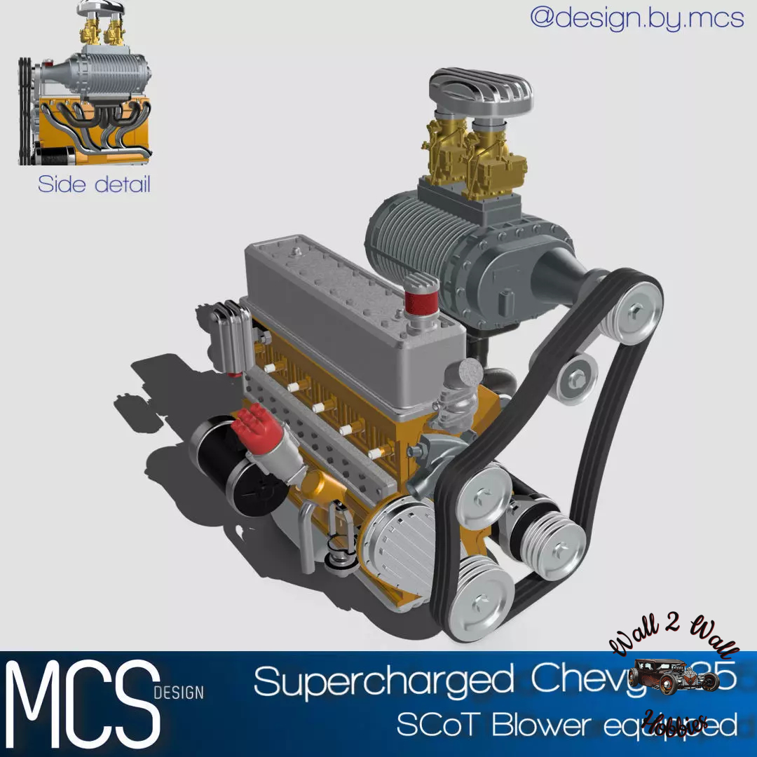 3D Printed ABS Like Resin Chevy Super Charged 235 6 Cylinder Engine 1/25 Scale