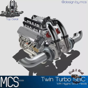 3D Printed Twin Turbo SBC with Higgins Heads 1/25 Scale