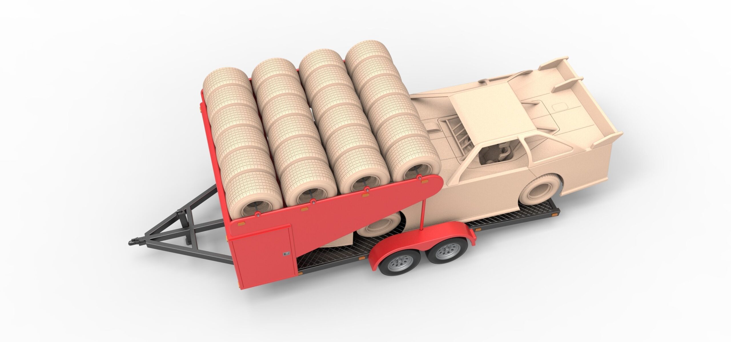 3D Printed ABS Like Resin Vintage Race Car Trailer with Overhead Tire Rack and Tool Box 1/25 scale - Image 3