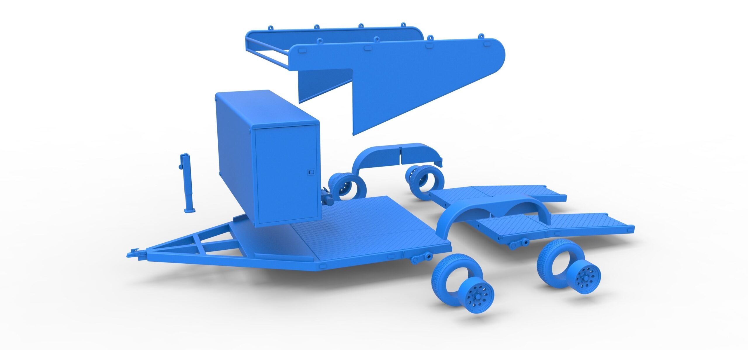 3D Printed ABS Like Resin Vintage Race Car Trailer with Overhead Tire Rack and Tool Box 1/25 scale - Image 4