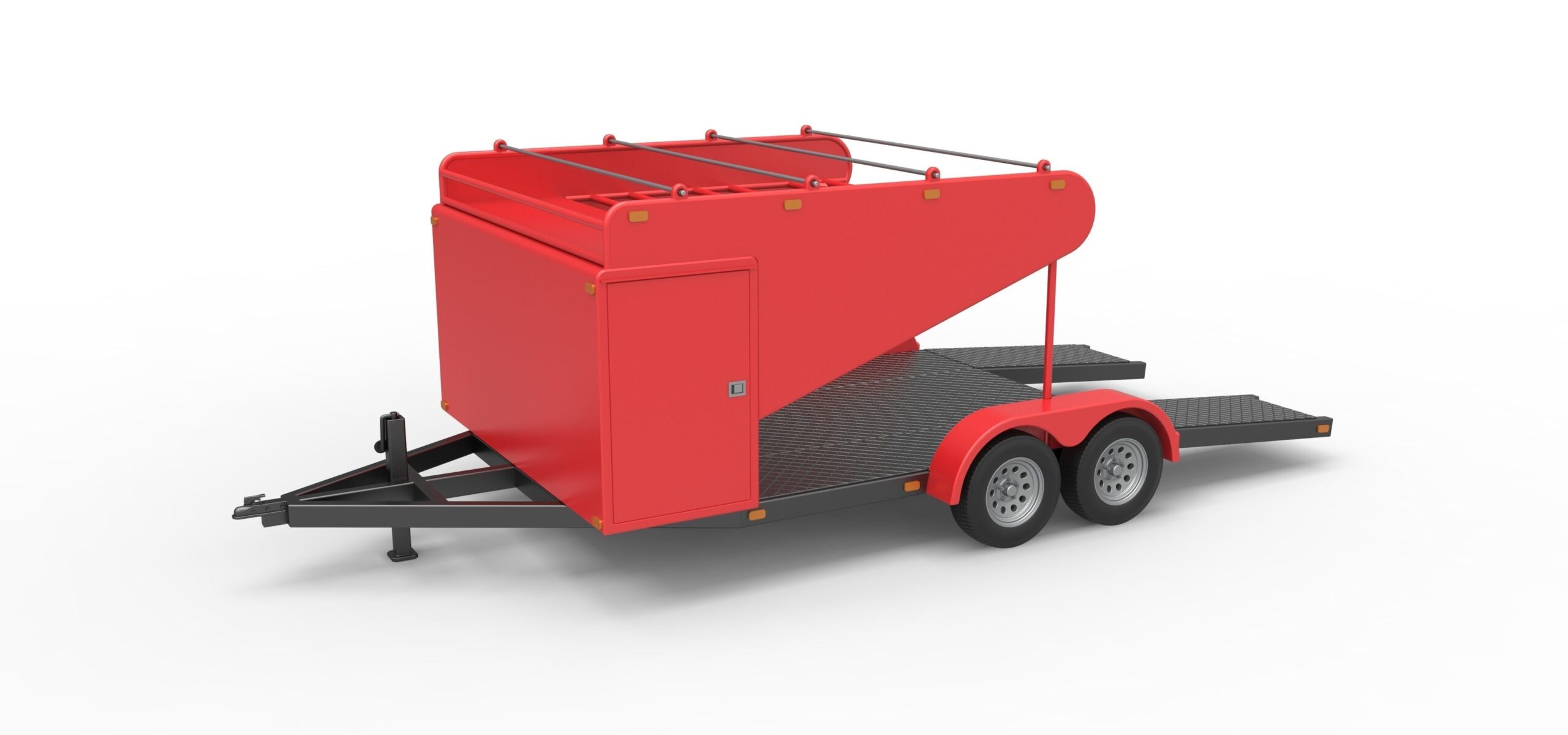 3D Printed ABS Like Resin Vintage Race Car Trailer with Overhead Tire Rack and Tool Box 1/25 scale